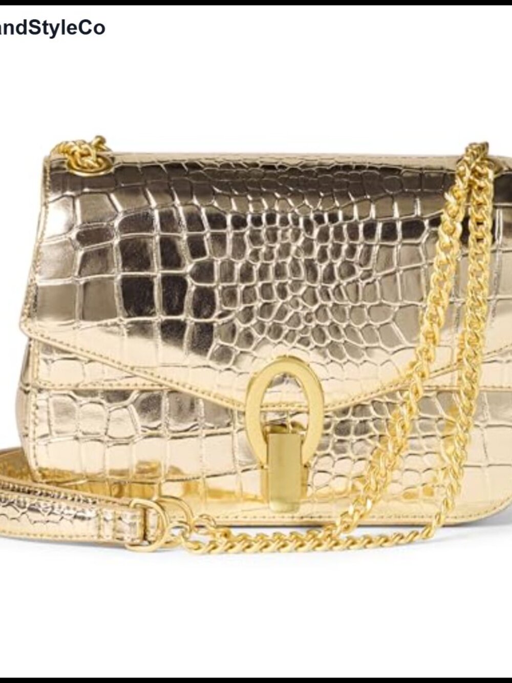 Faux Leather Chain Shoulder Bag Adjustable Strap Metal Lock Satchel